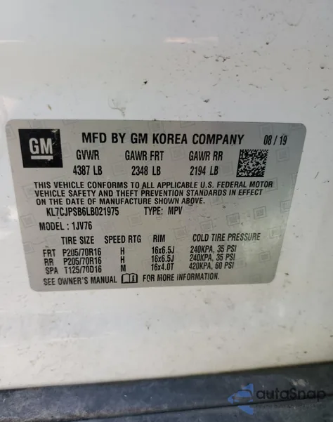 2020 Chevrolet Trax 1Lt from USA, damaged, VIN KL7CJPSB6LB021975